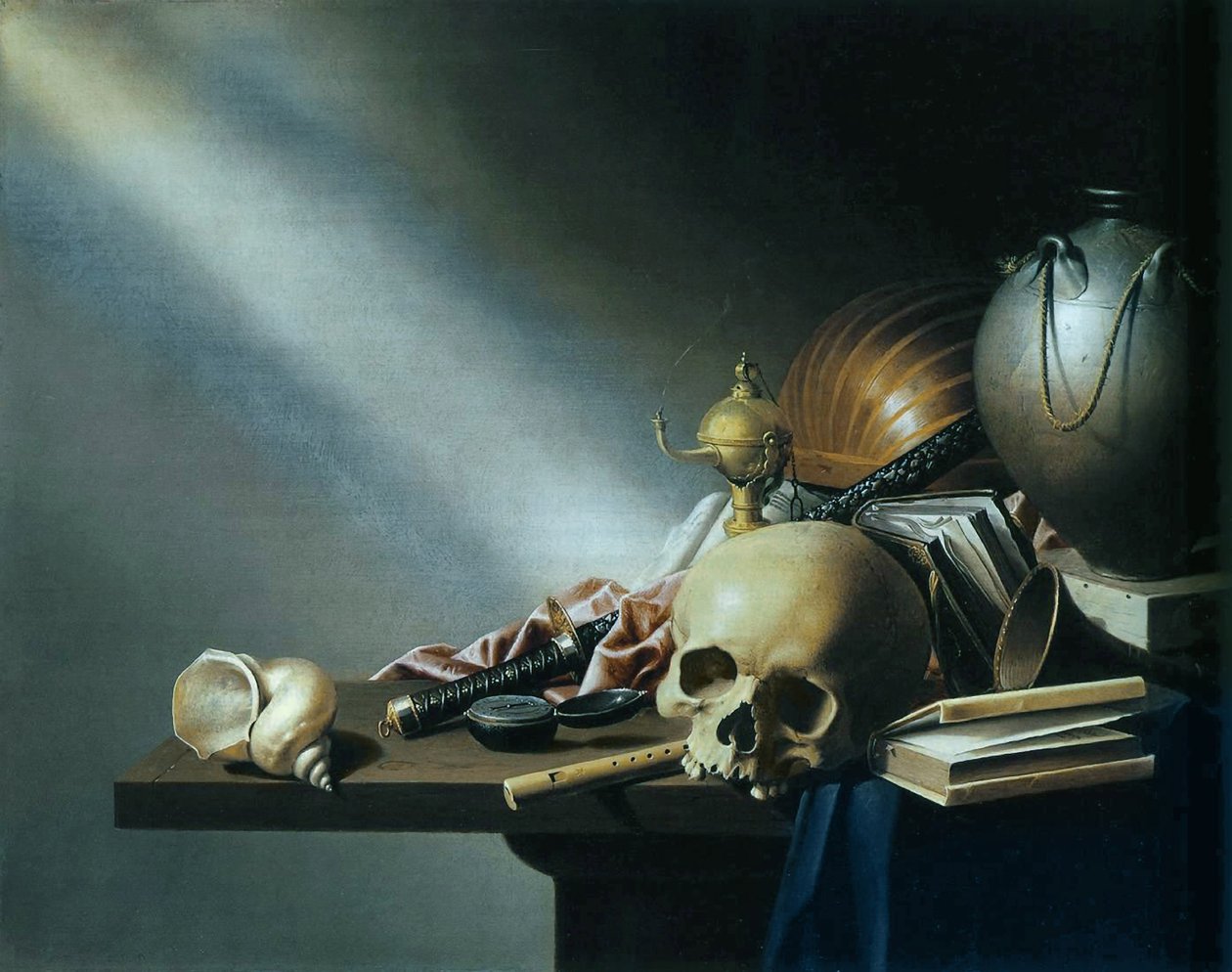 Natürmort: İnsan Yaşamının Kibirlerinin Bir Alegorisi, c.1640 (meşe panel üzerine yağlı boya) by Harmen van Steenwyck