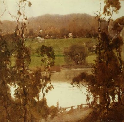 Melbourne yakınlarındaki Yarra Nehri üzerinde (suluboya) by Harold Brocklebank Herbert