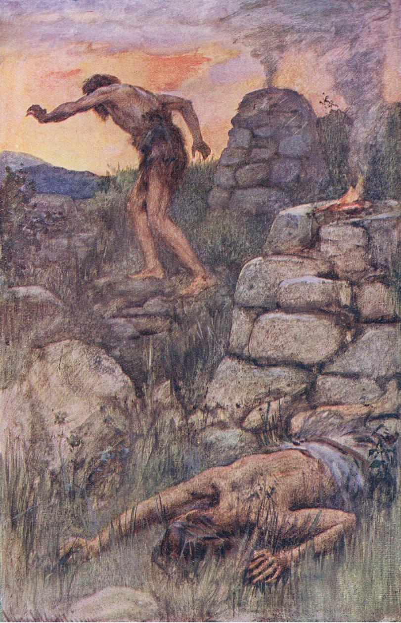 Kabil ve Habil, Taç Dizisini Öğreten Resimlerden Örnekleme, 1920 by Harold Copping