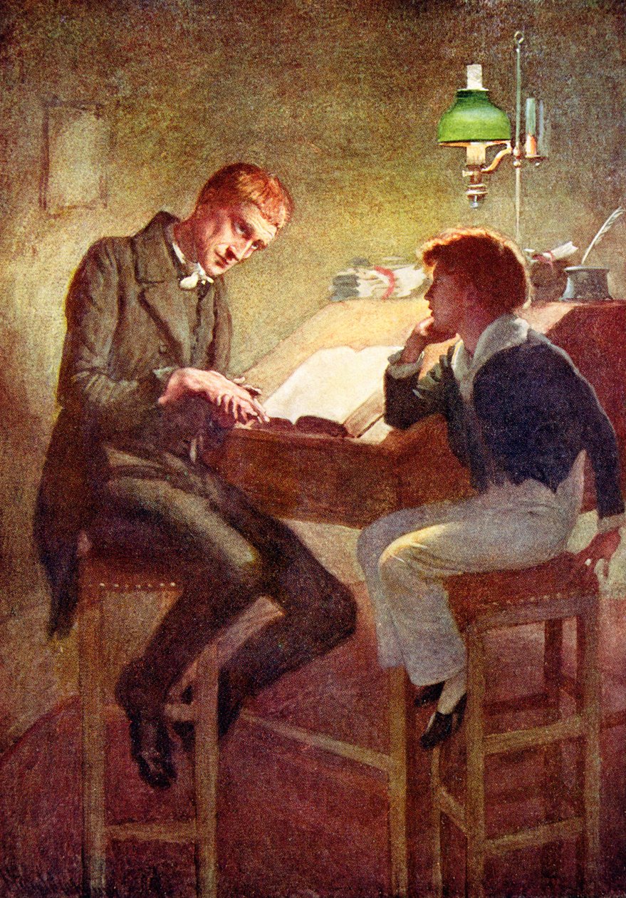 David Copperfield ve Uriah Heep, BW Matz tarafından derlenen 'Dickens'ten Karakter Eskizleri' için illüstrasyon, 1924 by Harold Copping