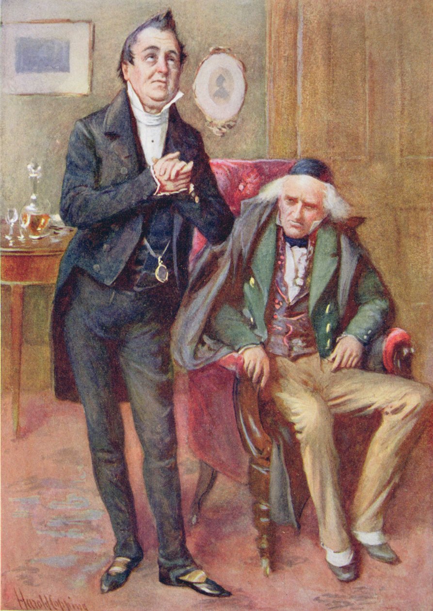 Bay Pecksniff ve Yaşlı Martin Chuzzlewit, B.W. mat by Harold Copping
