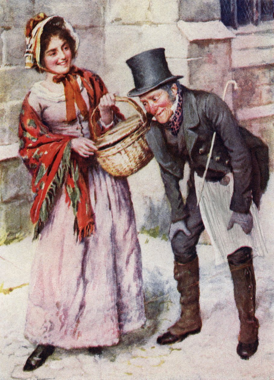 "Trotty Veck ve Oliver Twist"ten Trotty Veck ve kızı Meg (baskı) by Harold Copping