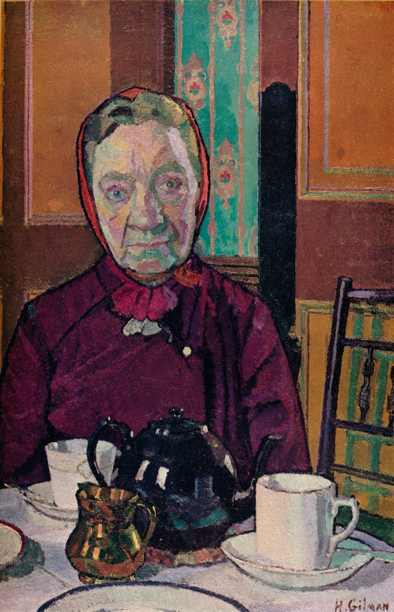 Bayan Mounter, Kahvaltı Masasında, 1916-17 by Harold Gilman