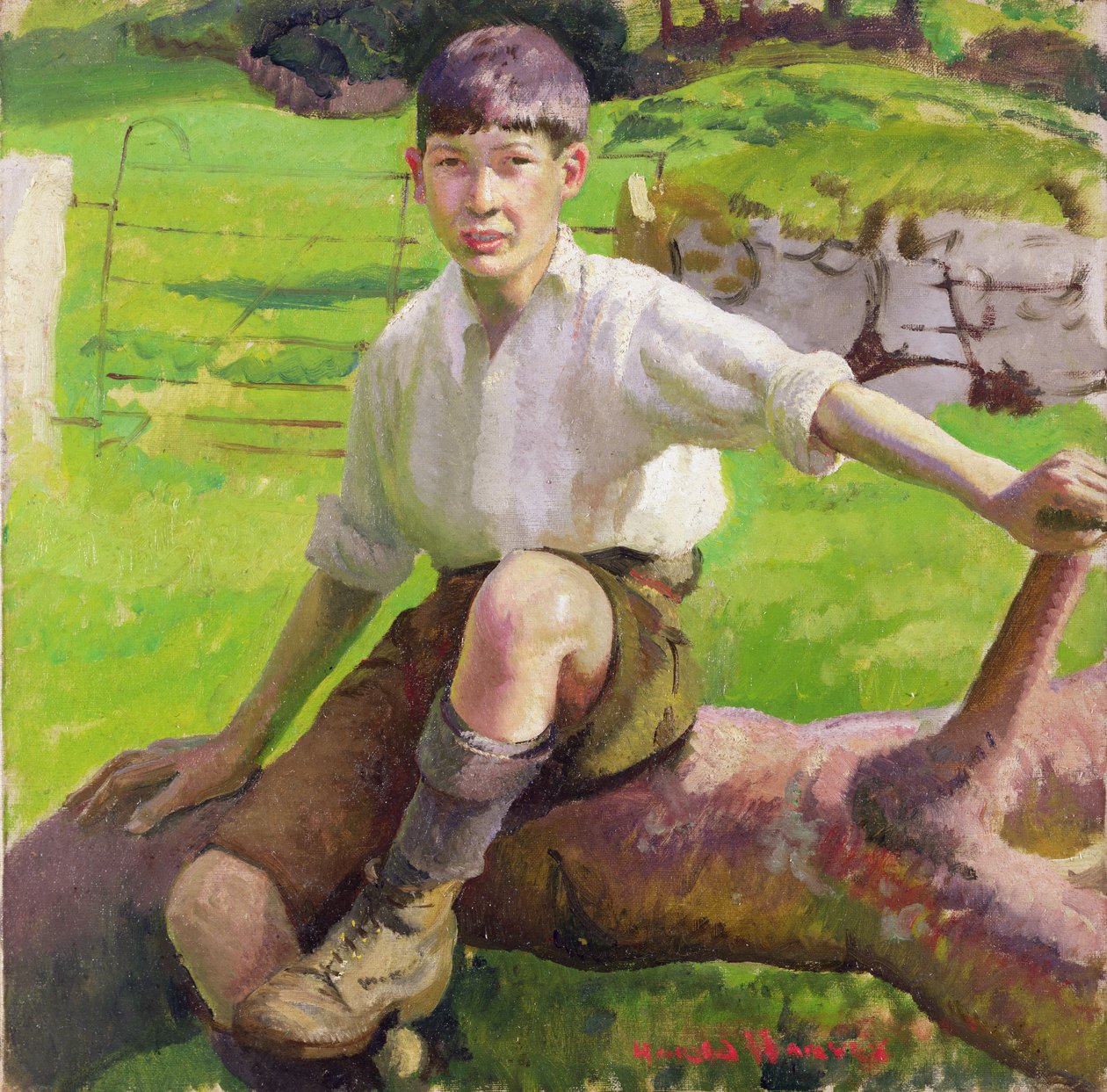 Cornish Boy (tuval üzerine yağlı boya) by Harold Harvey