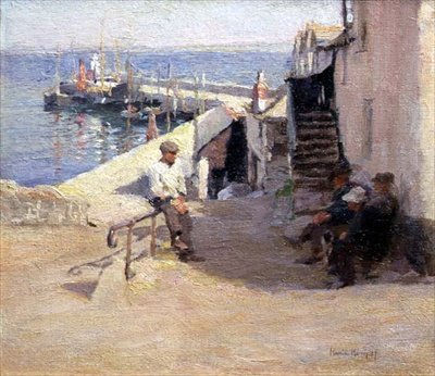 Newlyn Sokak Sahnesi (tuval üzerine yağlı boya) by Harold Harvey