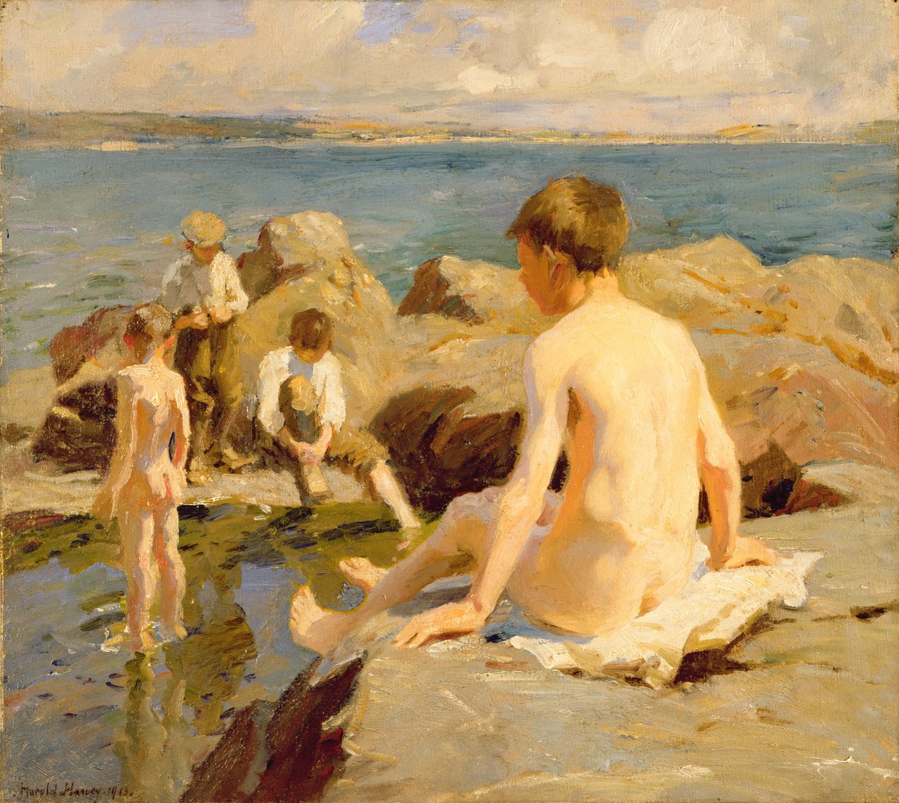 Newlyn yakınlarındaki Kayalarda (tuval üzerine yağlı boya) by Harold Harvey