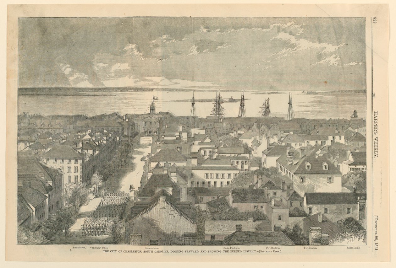 Charleston Şehri, Güney Carolina, Denize Doğru Bakmak ve Yanmış Bölgeyi Göstermek, Harper