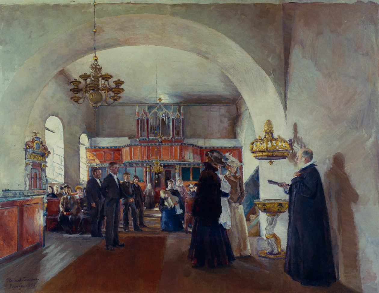 Stange kilisesinde vaftiz by Harriet Backer