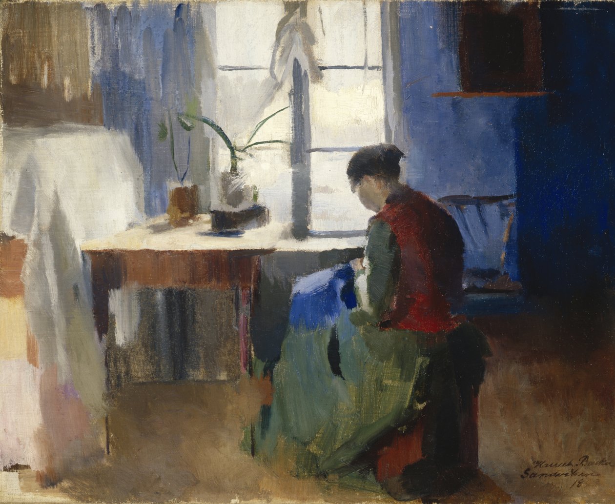 kadın dikiş by Harriet Backer