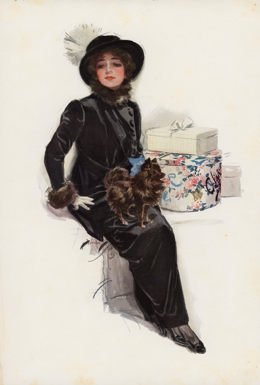 My Lady of Yule (renkli taş baskı) by Harrison Fisher