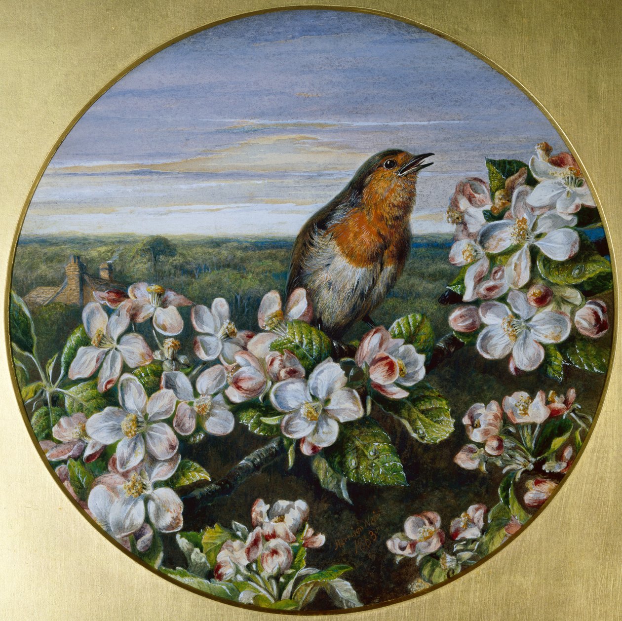 Çiçeğin Arasında Bir Robin by Harrison William Weir