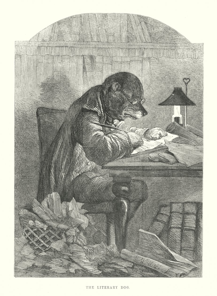 Komik Köpekler: Edebi Köpek (gravür) by Harrison William Weir