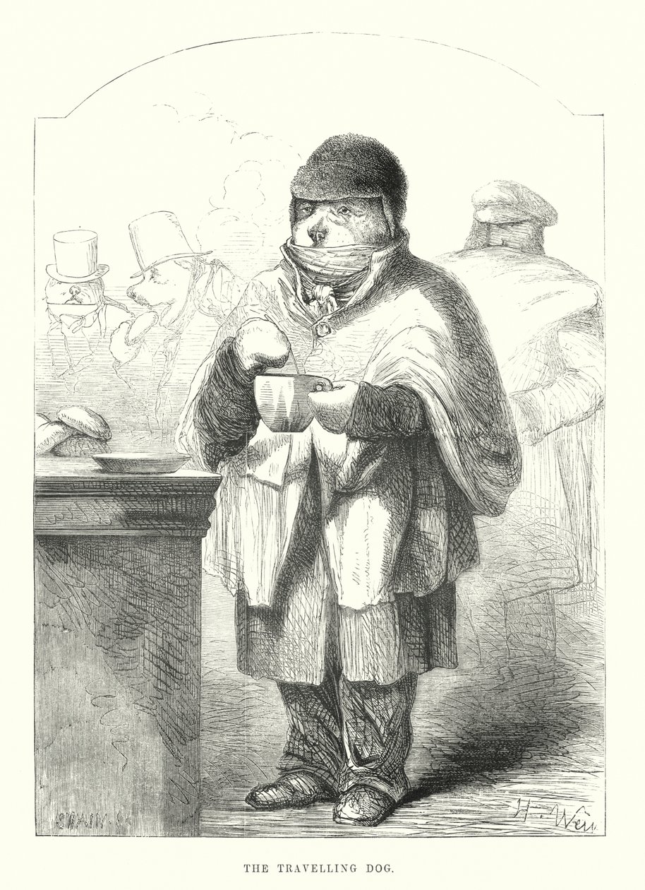 Komik Köpekler: Gezgin Köpek (gravür) by Harrison William Weir