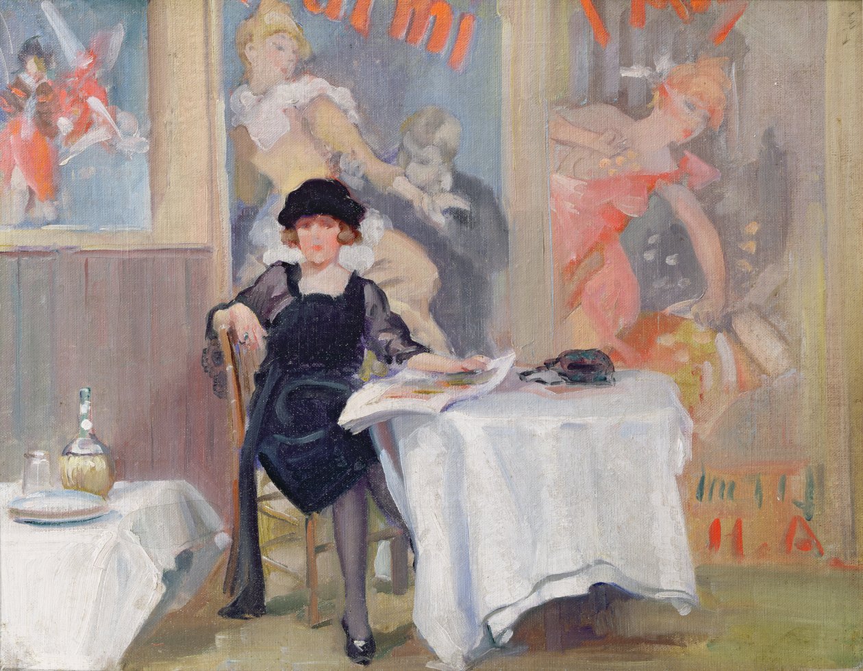Bayan bir kafe masasında by Harry J. Pearson