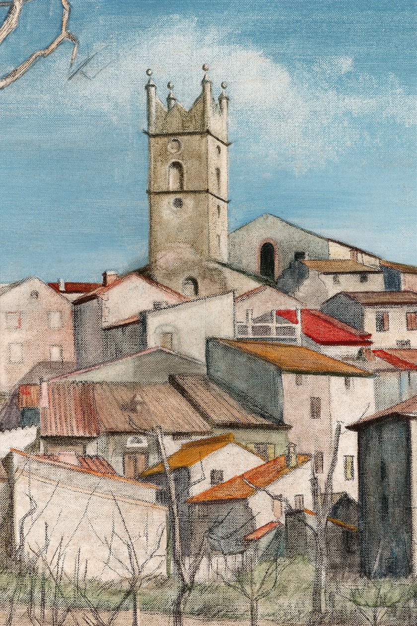 Erken İlkbahar, bir meyve bahçesinden görünüm, c.1925 tuval üzerine yağlı boya, 244479 detayı by Harry Morley