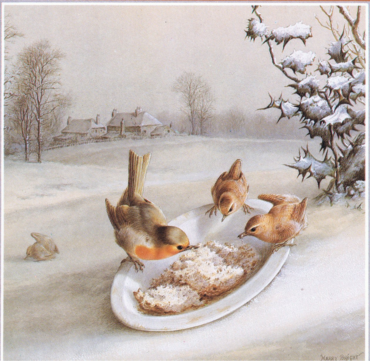 Robins ve Wrens: Kış kahvaltısı, Kartpostal by Harry Bright