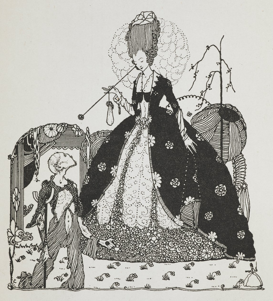 Bir köylüye bakan bir kadın para için yalvarıyor. by Harry Clarke
