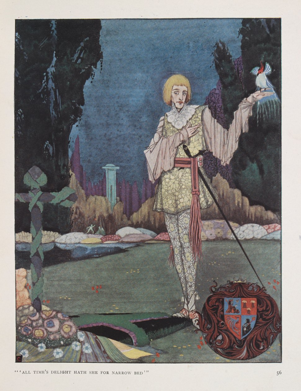 "Dar kırmızı için her zaman zevk almıştır." Walter de la Mare'nin deli prens şarkısı için illüstrasyon. by Harry Clarke