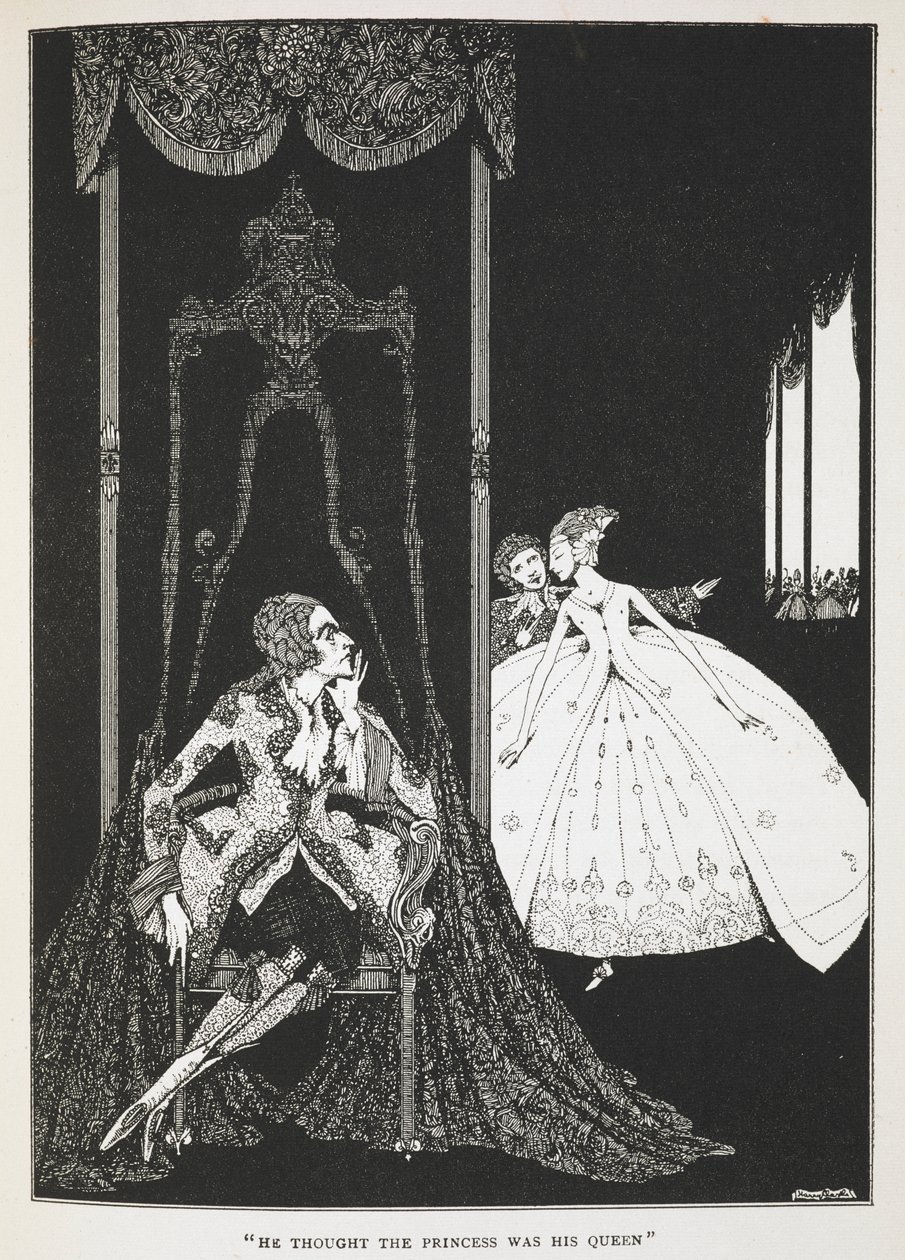 "Prenses'in kraliçesi olduğunu sanıyordu". 'Eşek derisi' öyküsünün illüstrasyonu. by Harry Clarke