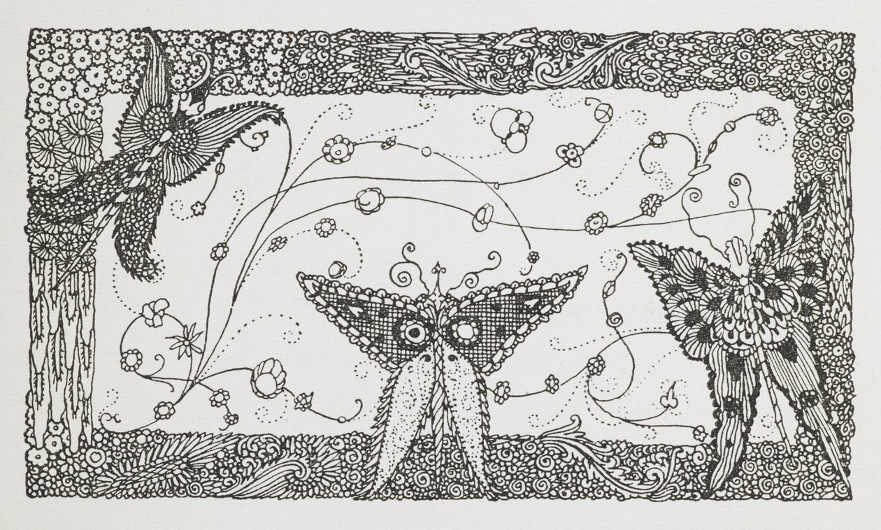Püsküllü Riquet hikayesi için illüstrasyon. Bir kelebek tasarımı. by Harry Clarke