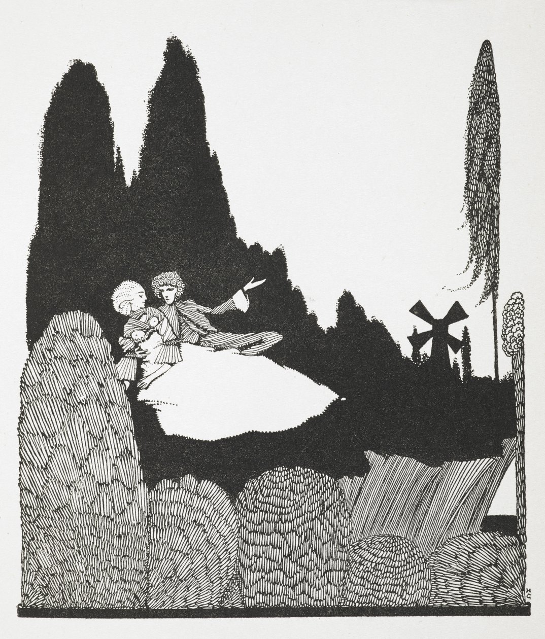 'Usta Kedi veya Çizmeli Kedi' öyküsünün illüstrasyonu. by Harry Clarke