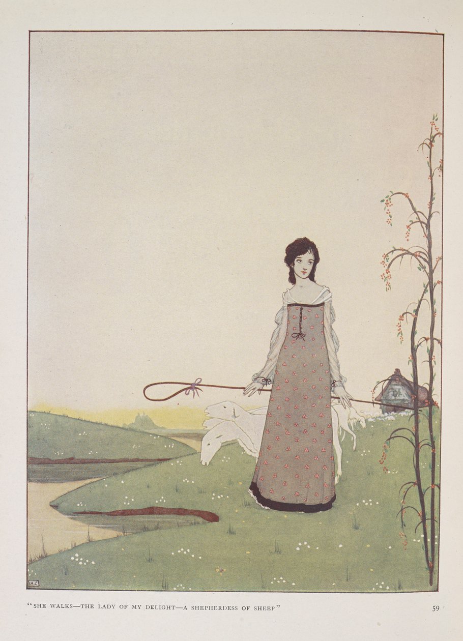 "O yürüyor - zevkimin hanımı - bir koyun çobanı." Alice Meynell'in Çoban için İllüstrasyonu. by Harry Clarke