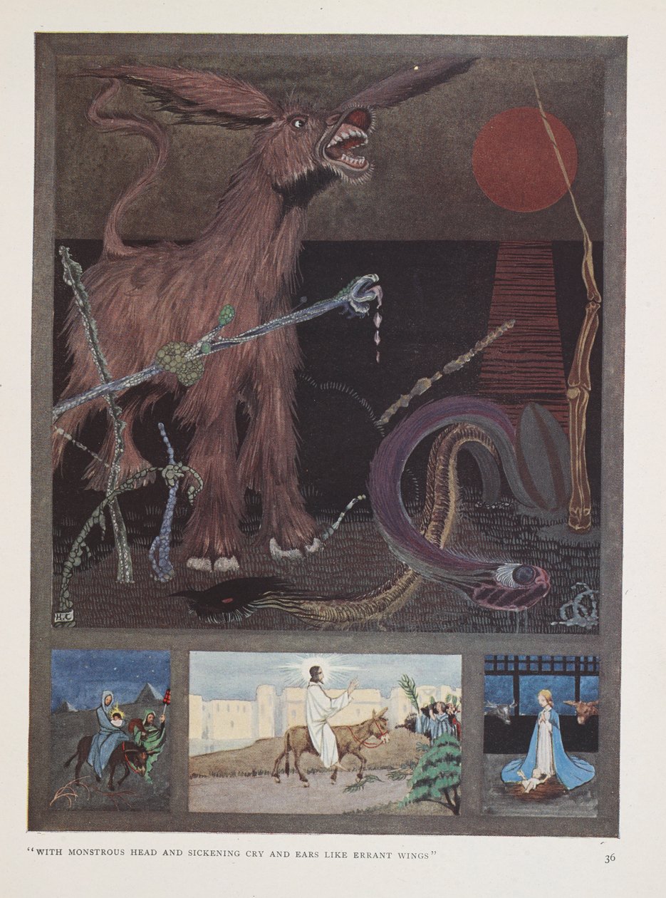 Eşek. "Canavar gibi bir kafa ve mide bulandırıcı bir çığlık ve başıboş kanatlar gibi kulaklarla" by Harry Clarke