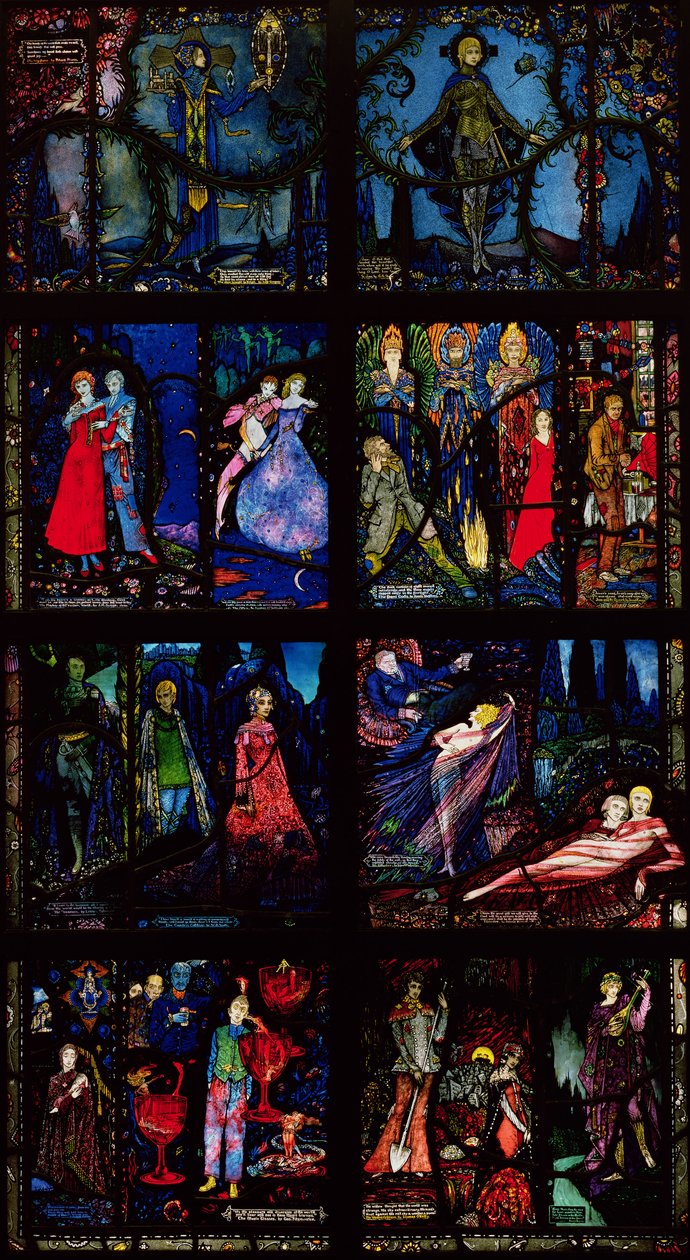 Cenevre Penceresi, erken İrlanda edebiyatından sahneleri betimleyen sekiz panel, 1929 by Harry Clarke