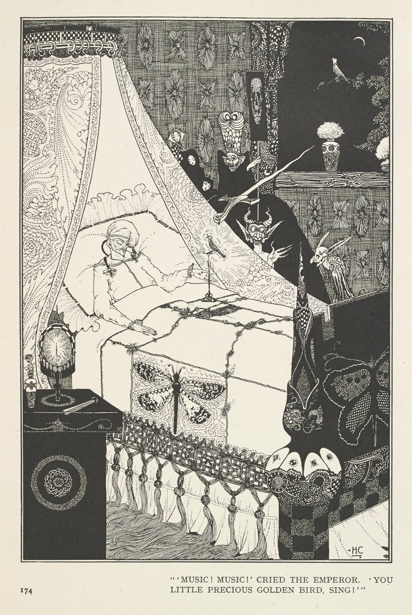 Bülbül. "Müzik! Müzik!" diye bağırdı İmparator. "Seni küçük kıymetli altın kuş, şarkı söyle!" by Harry Clarke