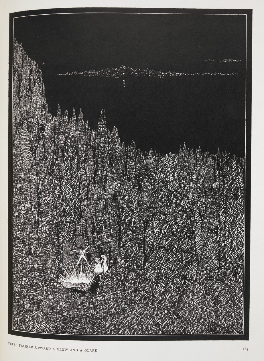 Yukarıya doğru bir parıltı ve parıltı parladı. 'Altın böcek' adlı kısa öykünün illüstrasyonu. by Harry Clarke