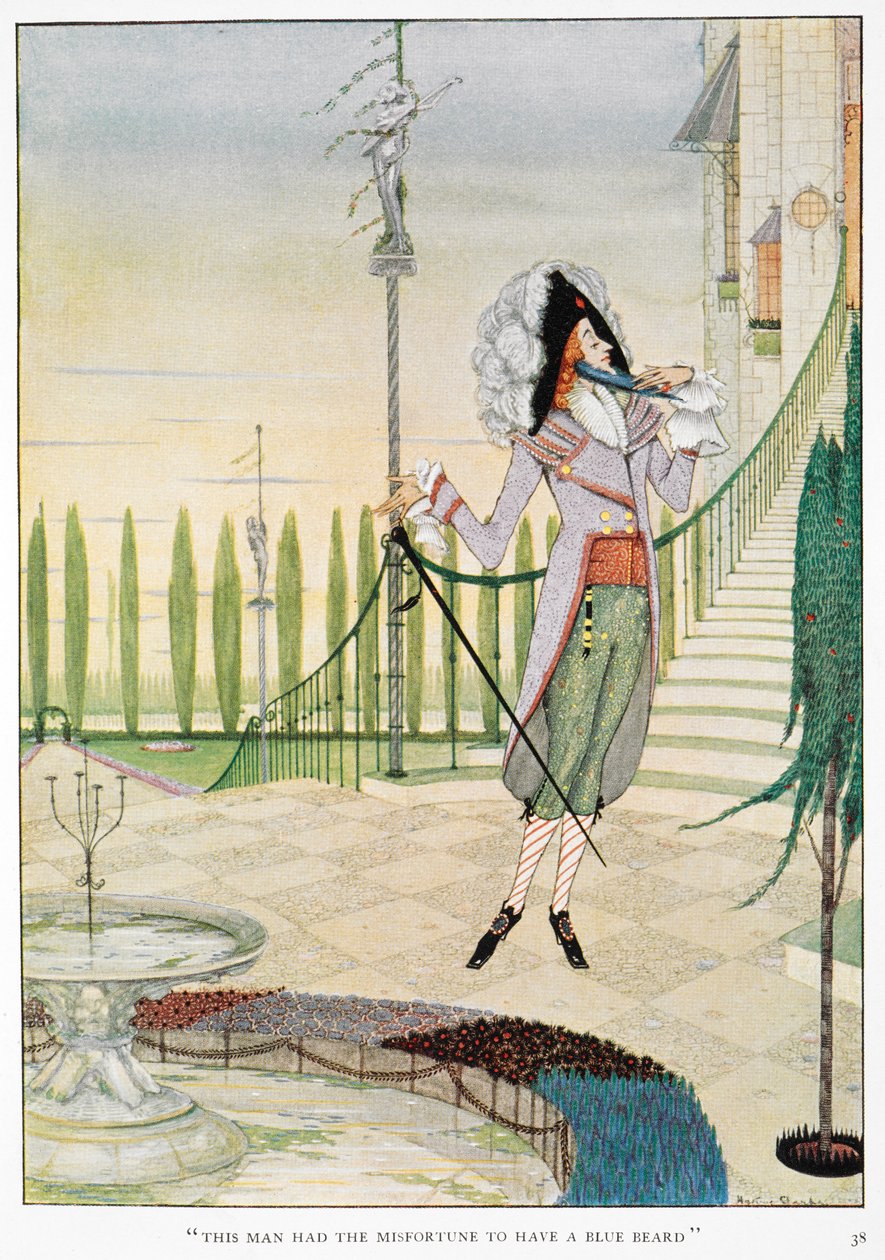 "Bu adam bir Mavi Sakal sahibi olma talihsizliğine sahipti." Mavisakal sakalını okşuyor. by Harry Clarke