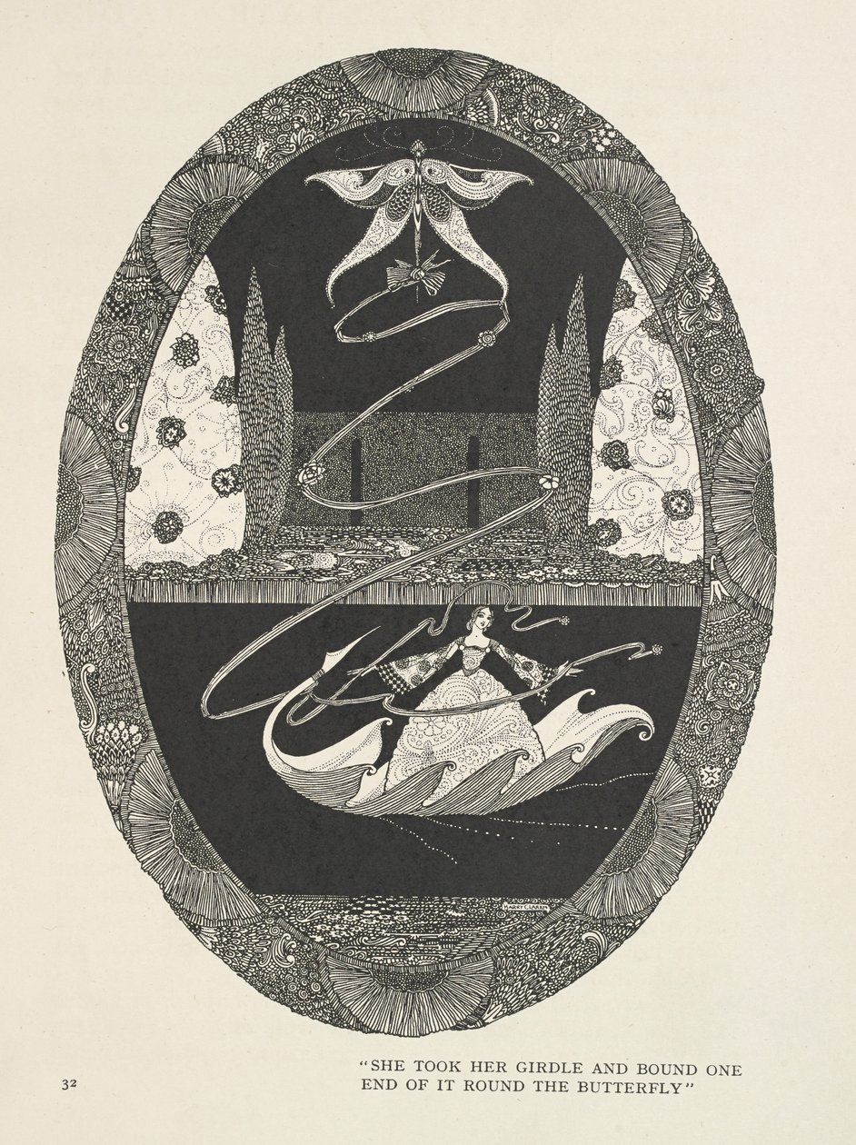 Thumbelina Kuşağını aldı ve bir ucunu kelebeğin etrafına bağladı. by Harry Clarke