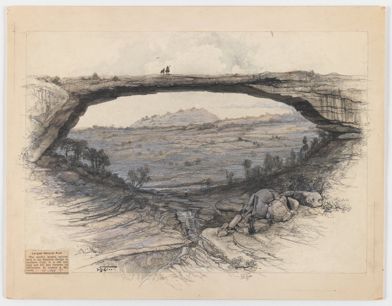 Rainbow Bridge (kağıt üzerinde yıkama, grafit ve kömür) by Harry Fenn