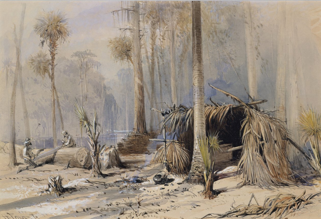 Cypress-Shingle Yard, Ocklawaha Nehri, Florida, 1870. by Harry Fenn