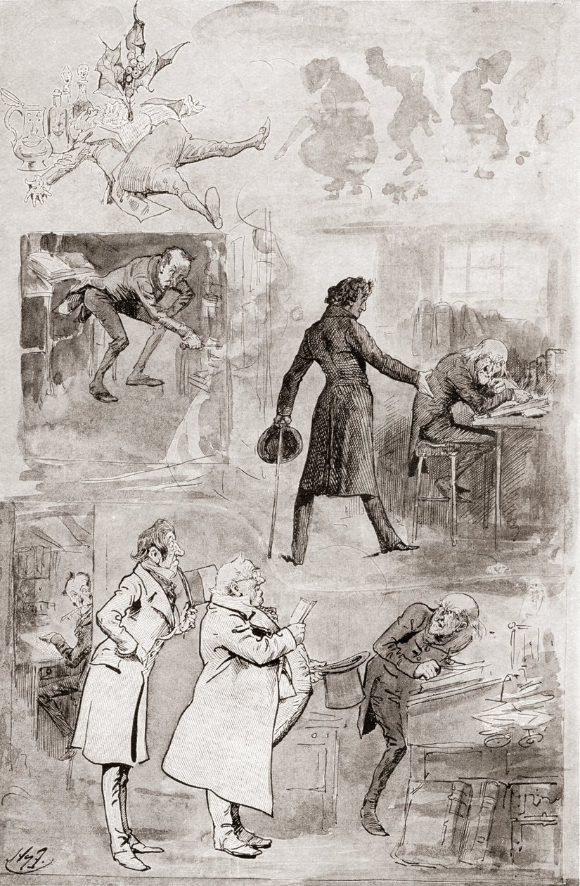 Charles Dickens'ın Noel Kitaplarından Bir Noel Şarkısı için İllüstrasyon by Harry Furniss