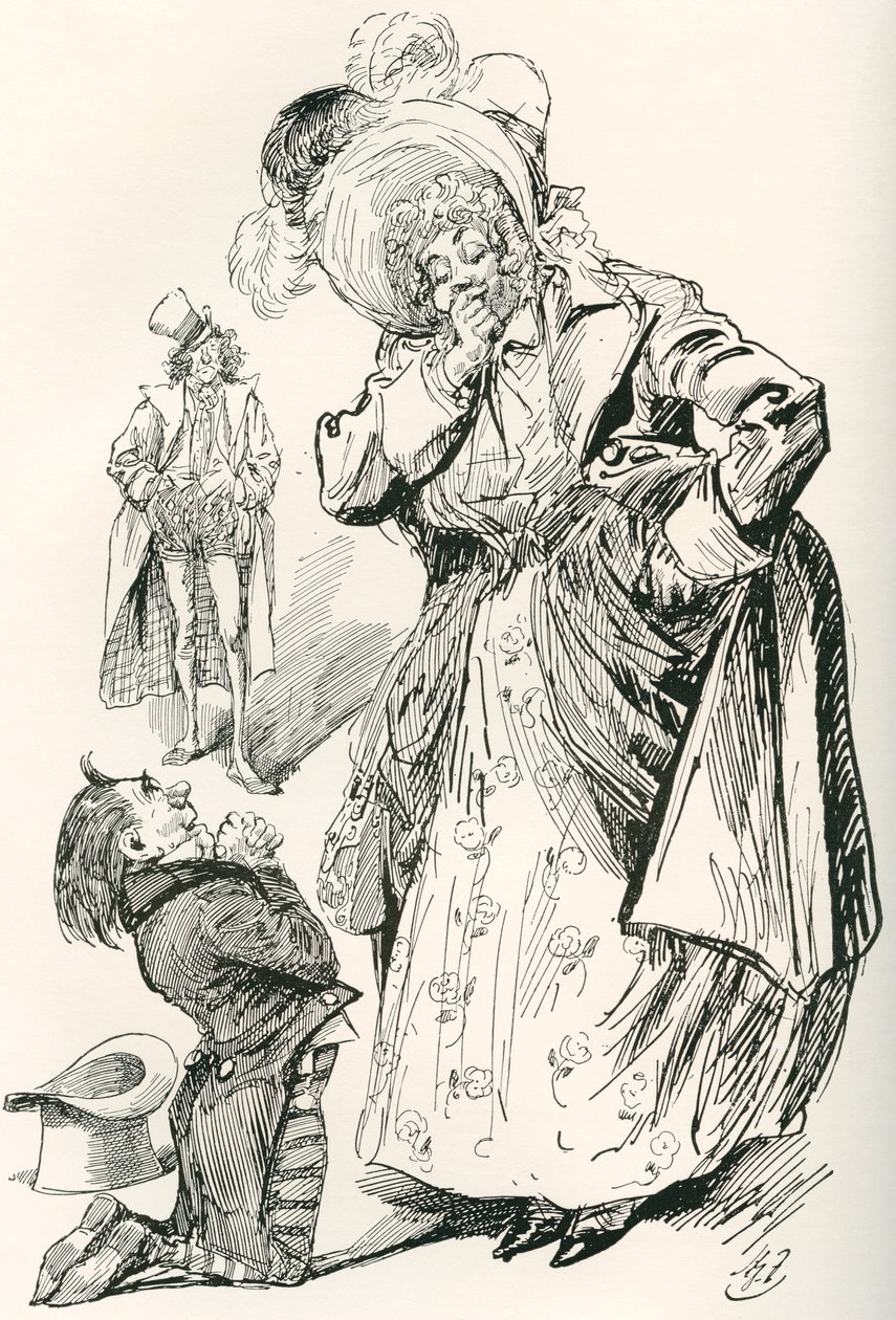 Binbaşı Tpschoffki. Charles Dickens Noel hikayesi için Harry Furniss'in çizimi, Going Into Society, The Testimonial Edition'dan, 1910'da yayınlandı. by Harry Furniss