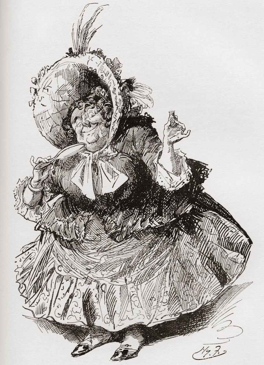 Bayan Mowcher. The Testimonial Edition'dan Charles Dickens romanı David Copperfield için Harry Furniss'in illüstrasyonu, 1910'da yayınlandı. by Harry Furniss