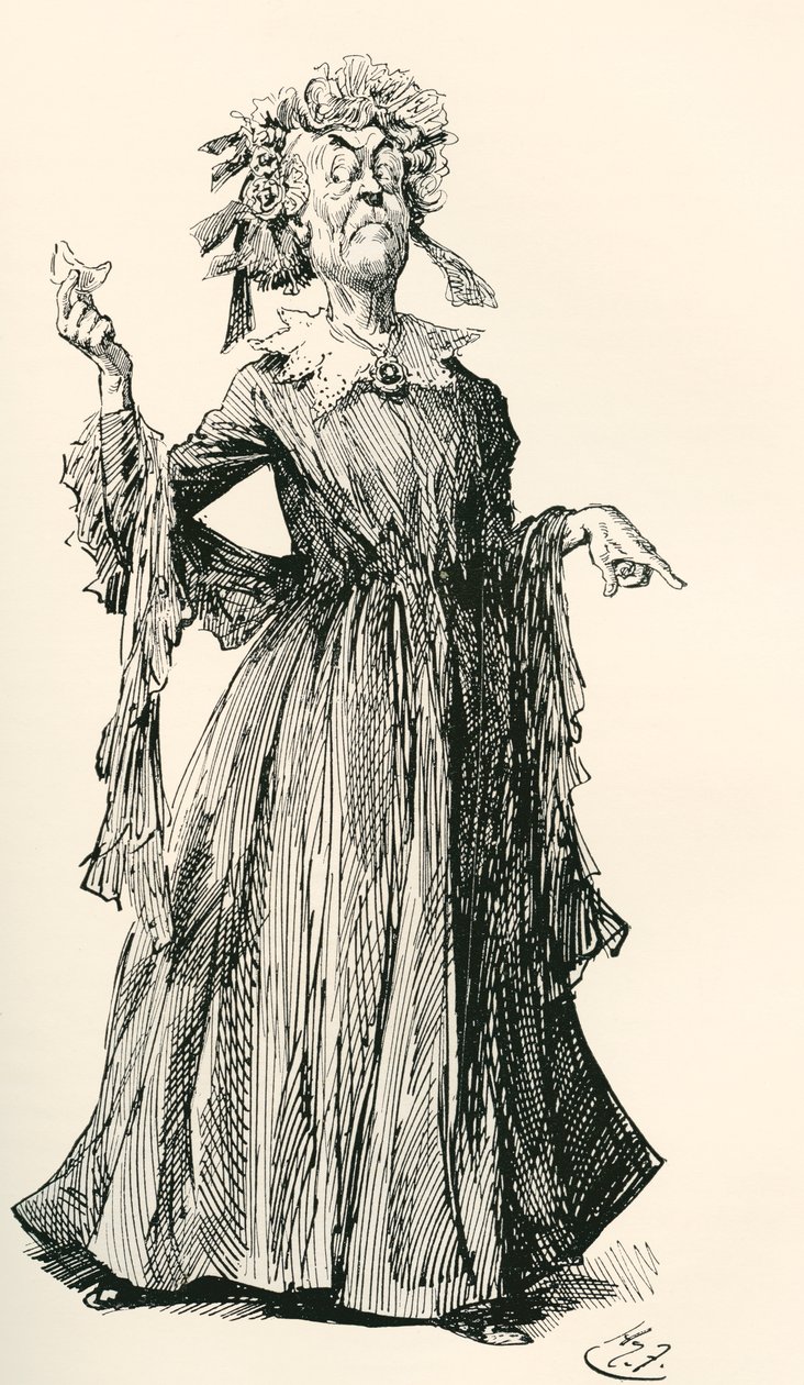 Bay F.'nin Teyzesi. The Testimonial Edition'dan Charles Dickens romanı Little Dorrit için Harry Furniss'in illüstrasyonu, 1910'da yayınlandı. by Harry Furniss