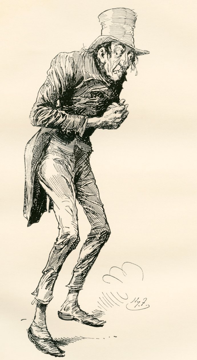 Newman Noggs. The Testimonial Edition'dan Charles Dickens romanı Nicholas Nickleby için Harry Furniss'in çizimi, 1910'da yayınlandı. by Harry Furniss
