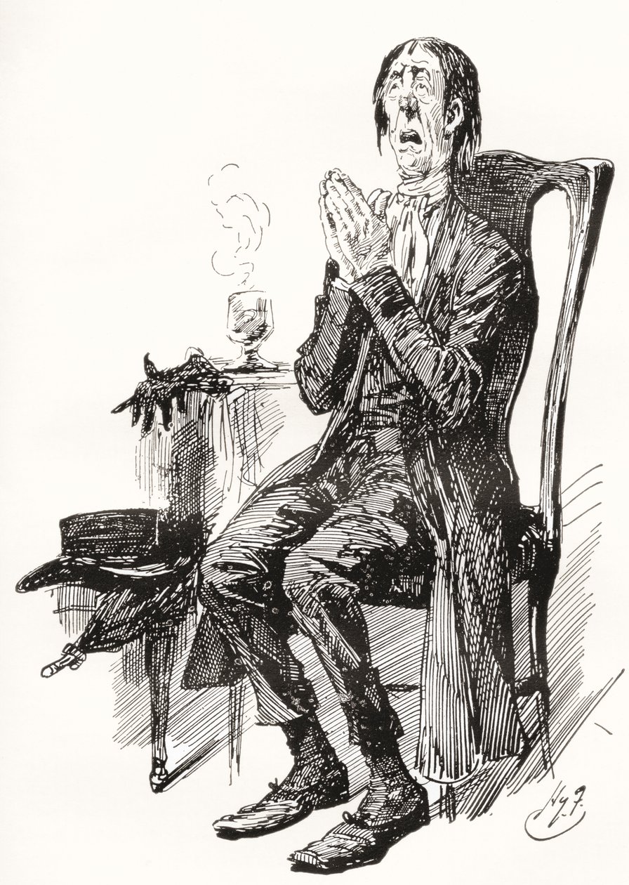 Stiggins. Charles Dickens romanı The Pickwick Papers için Harry Furniss'in çizimi, The Testimonial Edition'dan, 1910'da yayınlandı. by Harry Furniss