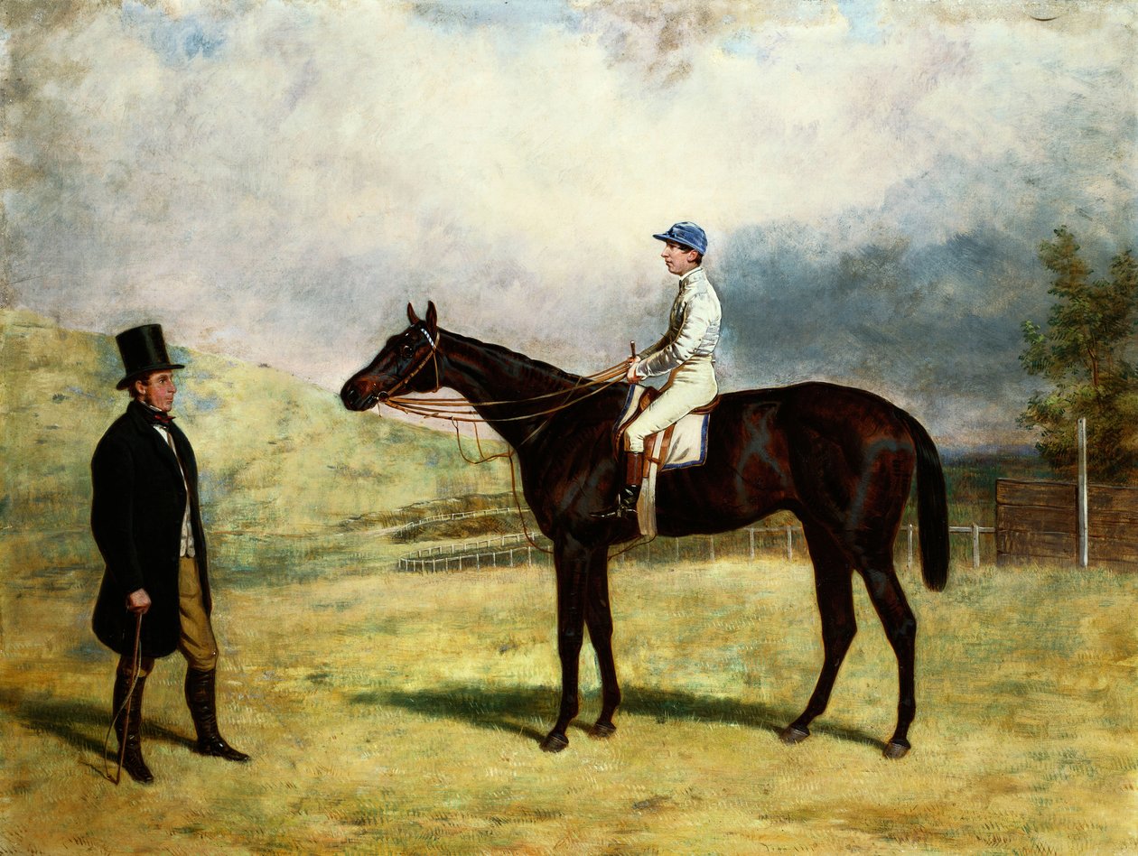 Bir Hipodromda Jokey Yukarı ile Yarış Atının Yanında Bir Beyefendi, 1863 by Harry Hall