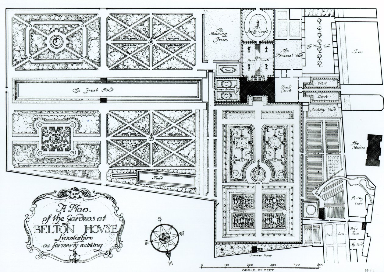 Bir Plan of the Gardens at Belton House, Lincolnshire, eskiden olduğu gibi, 1900 dolayları by Harry Inigo Triggs