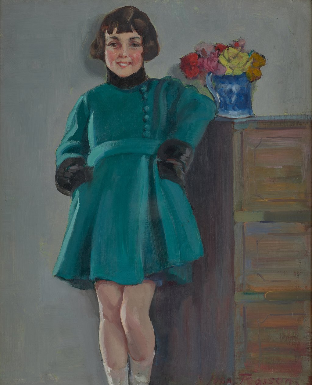 Gülümseyen Kız (Panel üzerine yağlıboya) by Harry J. Pearson