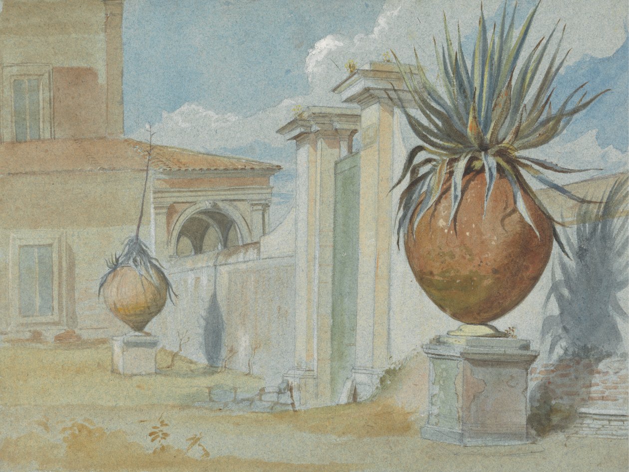 Villa Massimi, Roma: Büyük Toprak Kavanozlarda Palmiyelerle çevrili Ağ Geçidi by Harry John Johnson