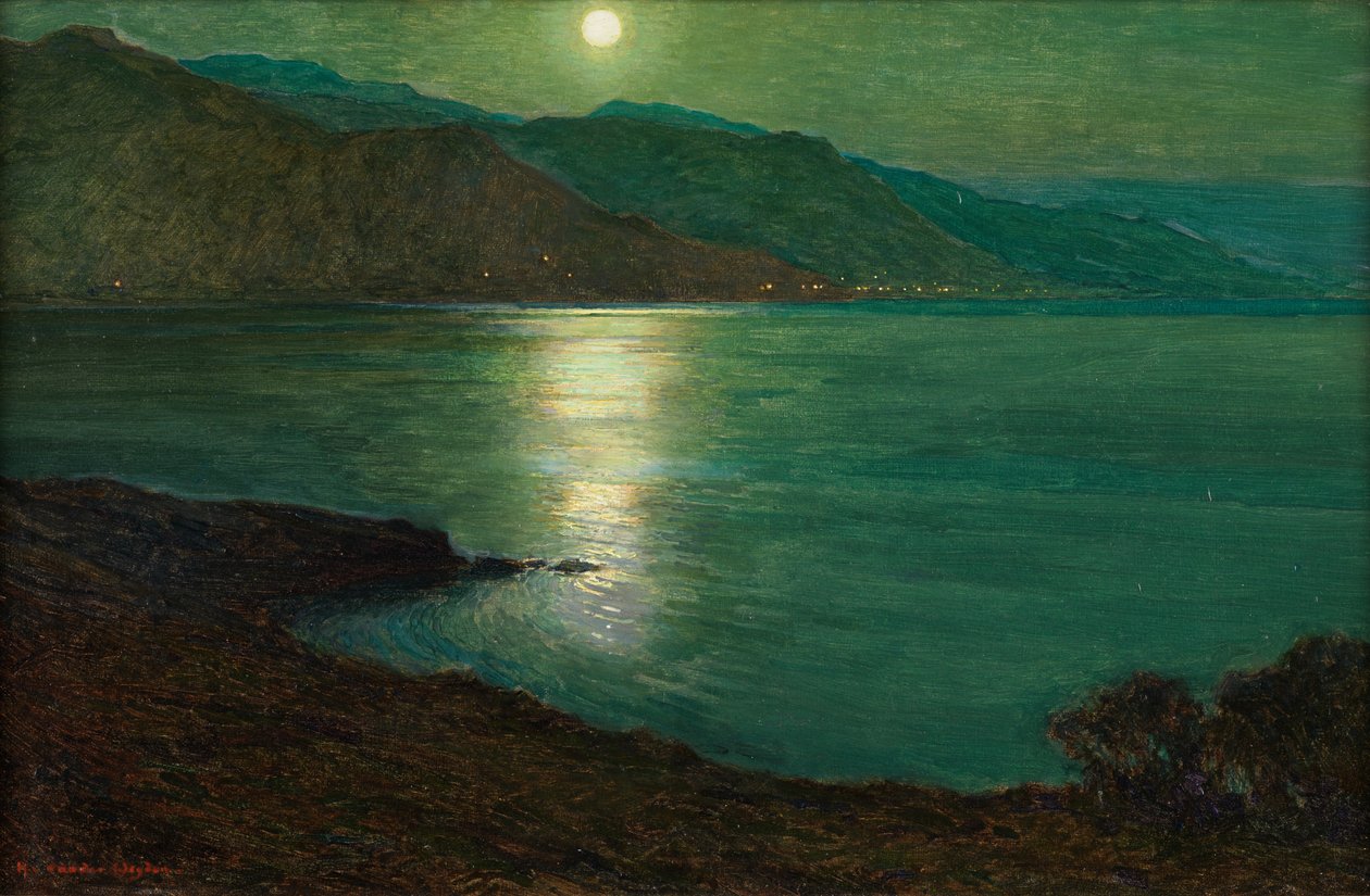 Moonlight - The Lights of Ventimiglia (gemiye serilmiş tuval üzerine yağlı boya) by Harry van der Weyden