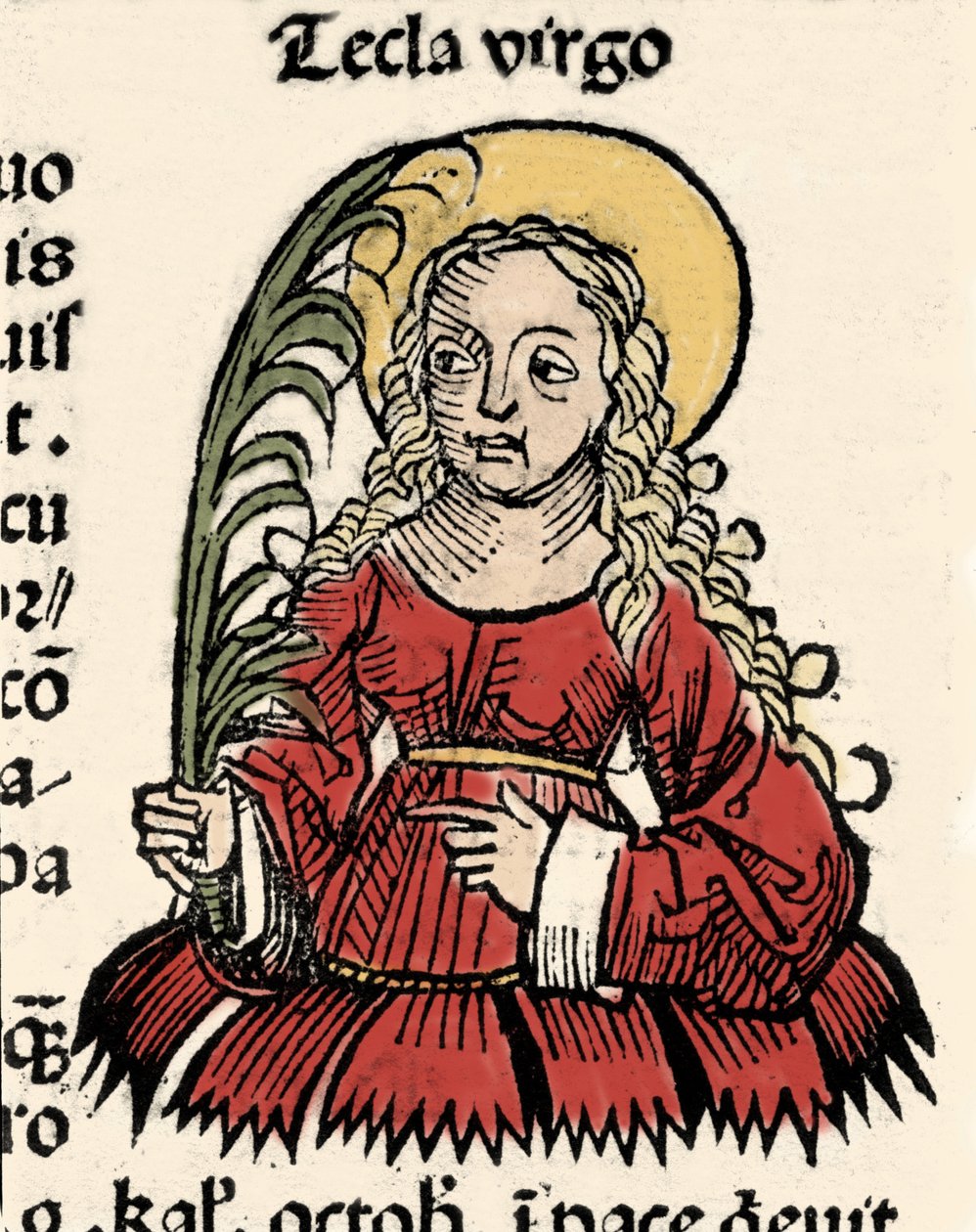 Bakire ve Şehitlik Thecle of Iconium (Santa Tecla) Temsili Hartmann Schedel tarafından ““Nürnberg Günlükleri””nin Xylography by Hartmann Schedel