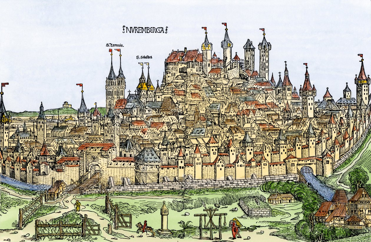 Nürnberg şehrinin görünümü, Almanya by Hartmann Schedel