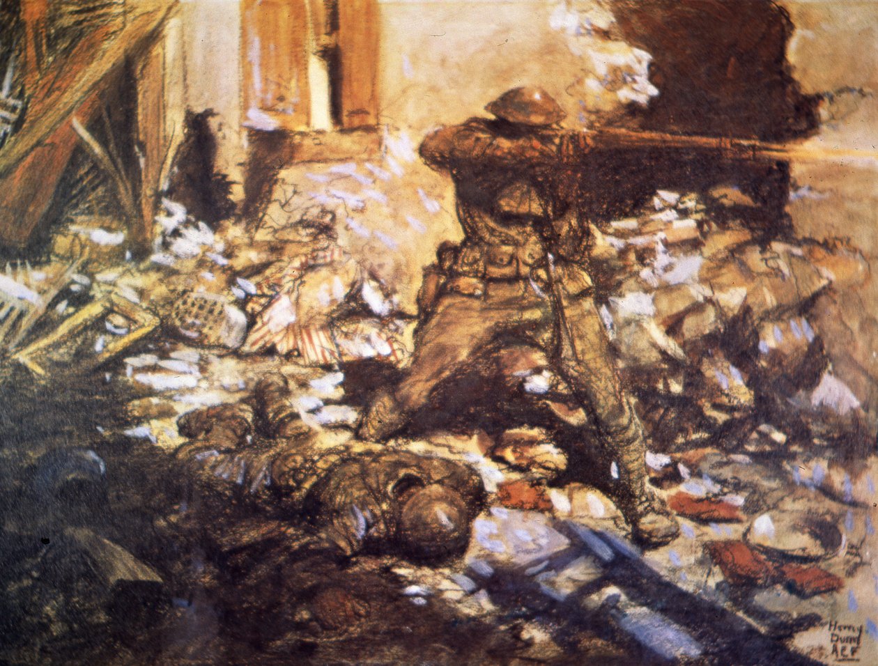 Marne'da Bir Köyde Sokak Dövüşü by Harvey T. Dunn