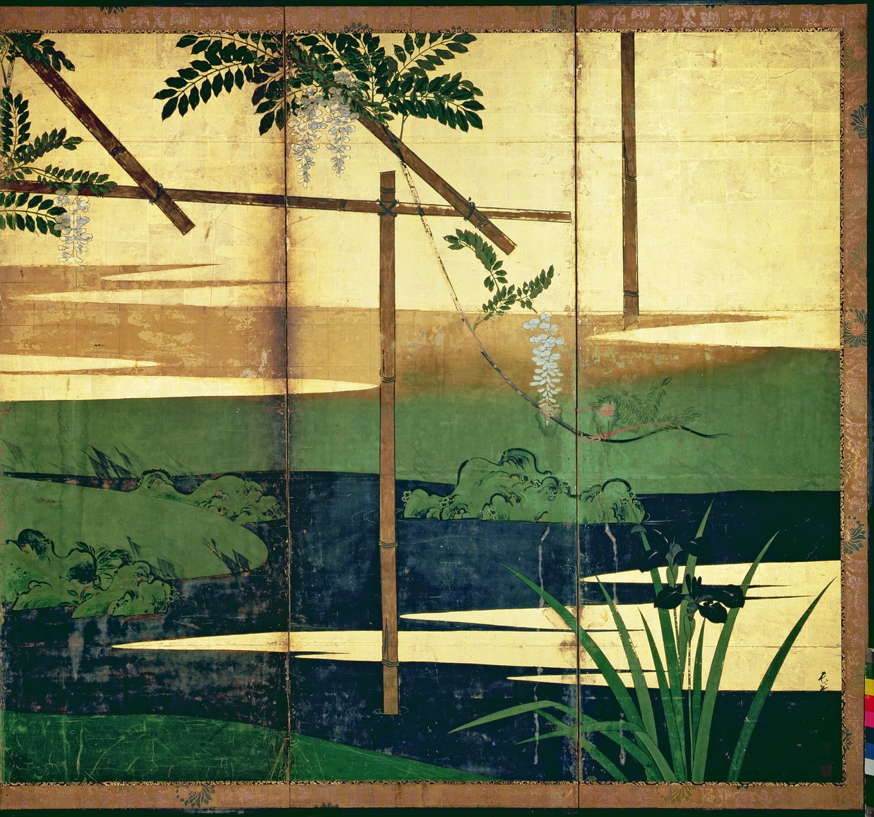 Çiçek açmış wisteria (kalem ve mürekkep, renk, panelde altın kağıt) (bkz. 216563) by Hasegawa Soen