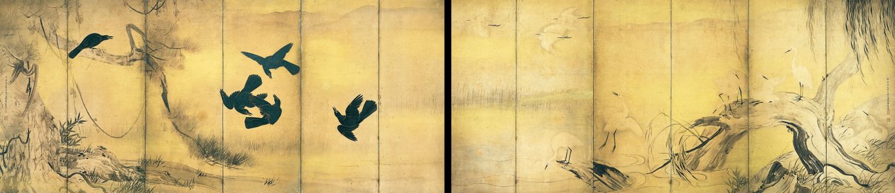 Kargalar ve Balıkçıllar (Önemli Kültür Varlıkları) by Hasegawa Tohaku